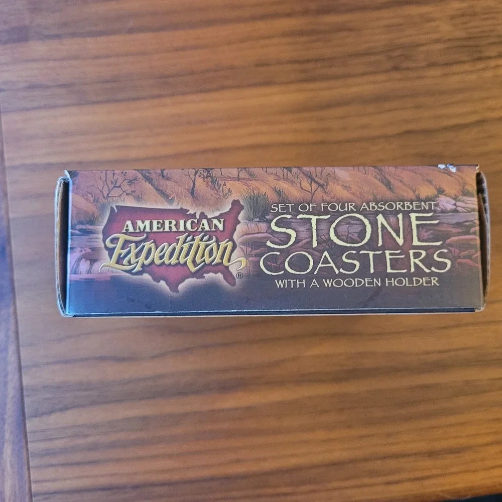 American Expedition Black Bear Stone Coasters Set of 4 w Wood Holder Wildlife